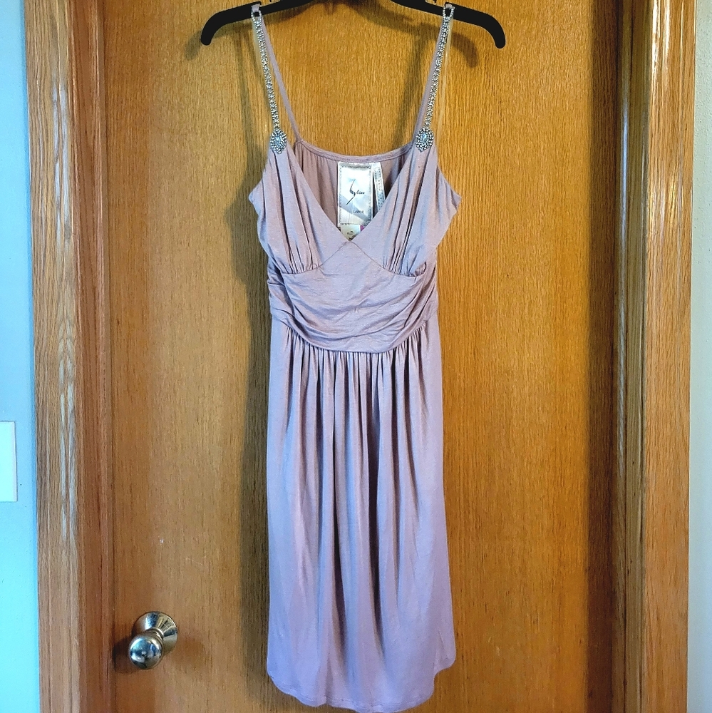 NWT S Line Woman's Light Pink Mini Dress with Bling Spaghetti Straps. Sz: L